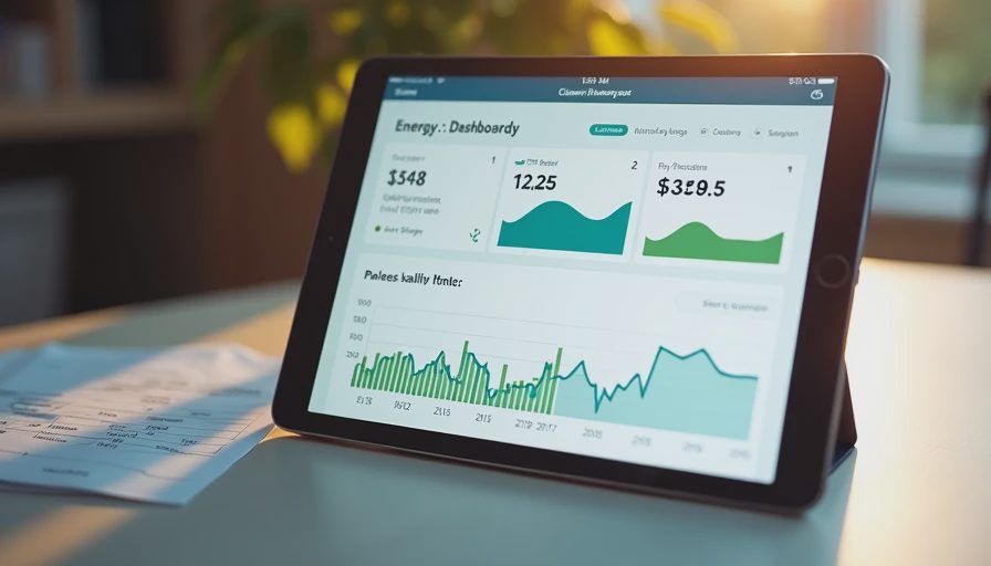Tablet dashboard showing March energy totals, peak split and solar contribution